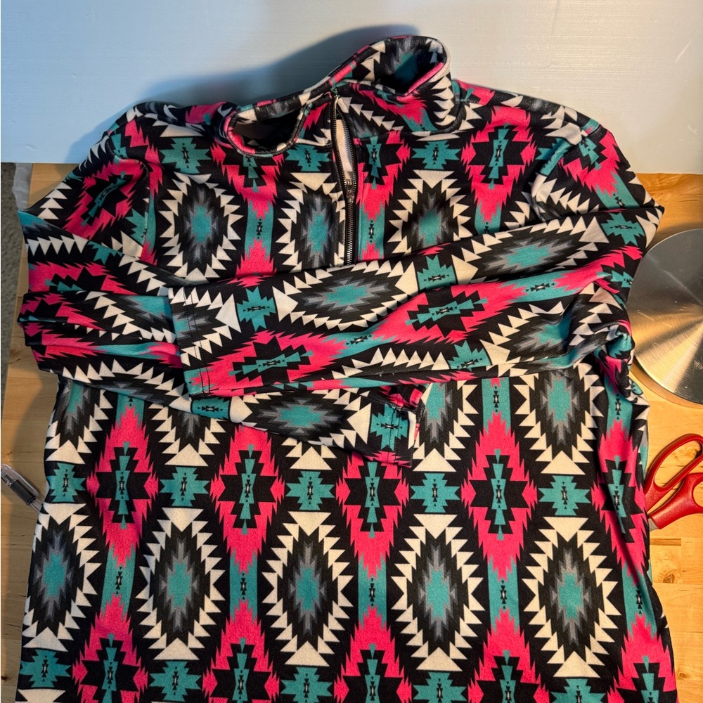 Sterling Kreek Women’s 1/4 Zip Pullover Southwestern Aztec Pink Turquoise Size L - Picture 8 of 8